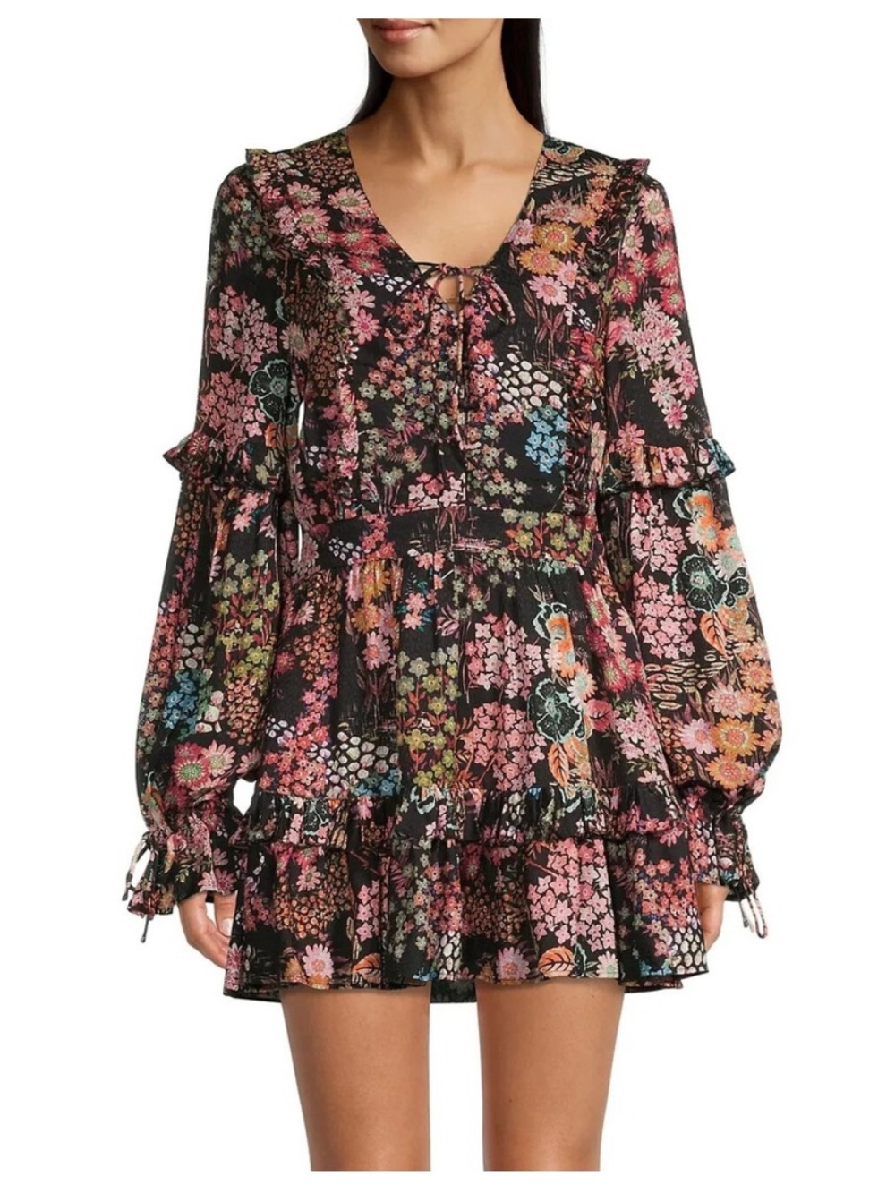 Ted Baker Hendria Womens mini ruffle boho floral print dress Sz 3